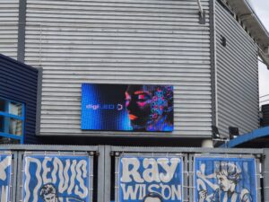 Close up of stadium advertising screen at Huddersfield Town Accu Stadium