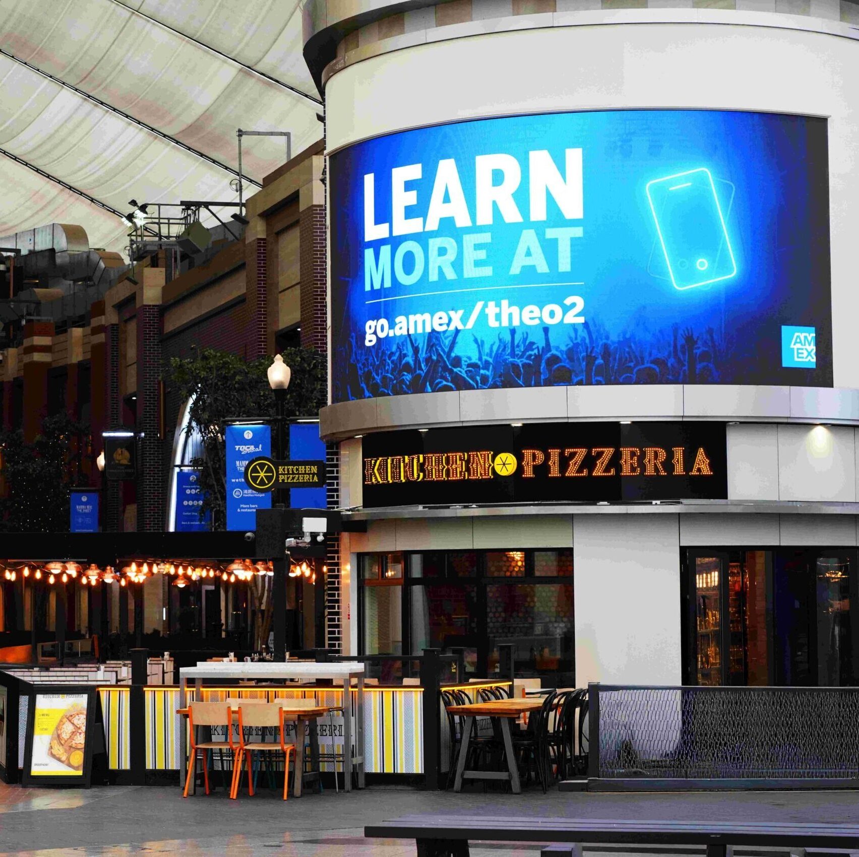 Custome Curved Hospitality LED screen in dining district The O2 Custome Curved Hospitality LED screen in dining district The O2